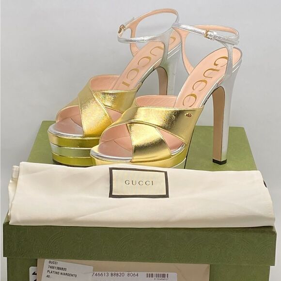 Gucci Women's Crisscross High Heel Platform Sandals size 40 - Picture 14 of 16